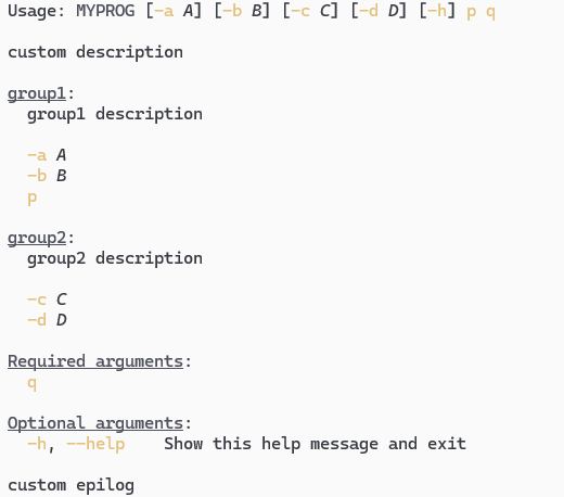 Help argument group